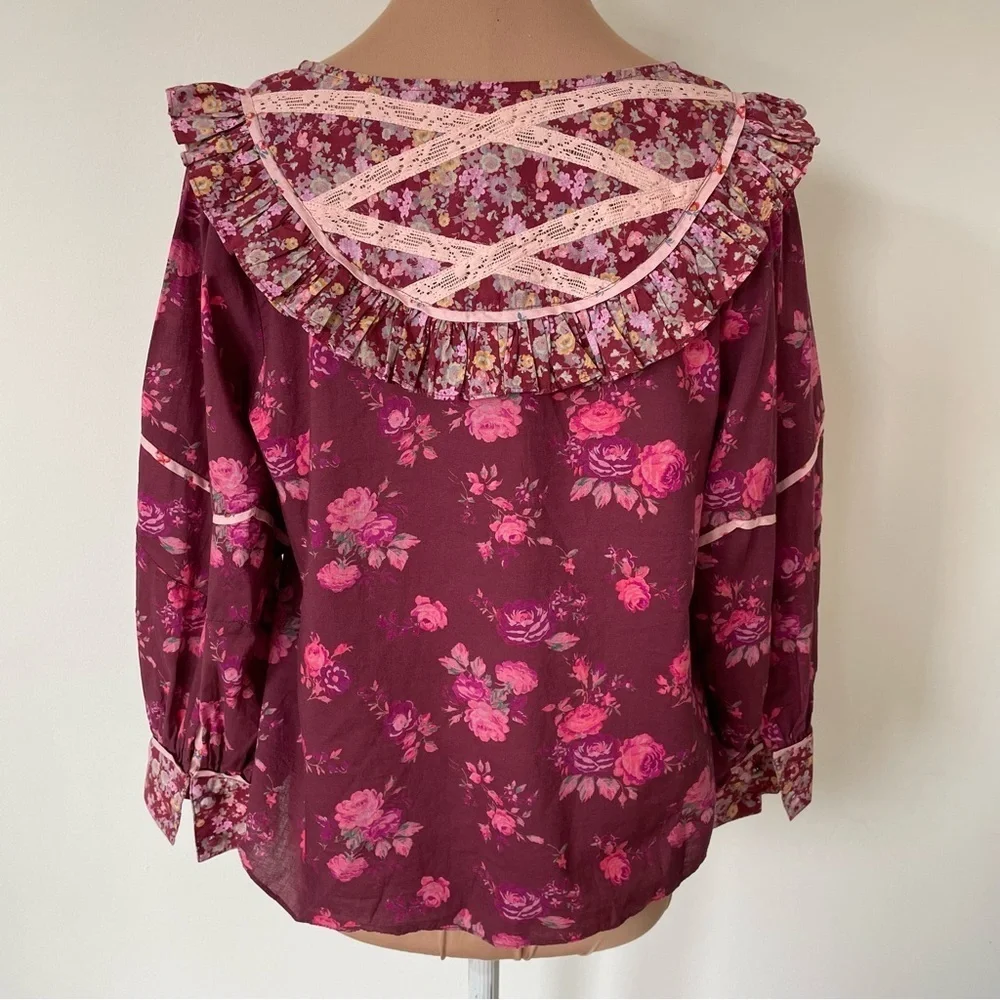 LoveShackFancy X REVOLVE Morrison Spiced Apple Red Cottagecore Peasant Top NWT M